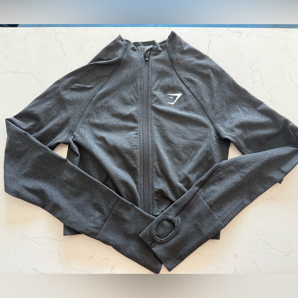 Gymshark Charcoal Full-Zip Long Sleeve Jacket with Thumb Holes